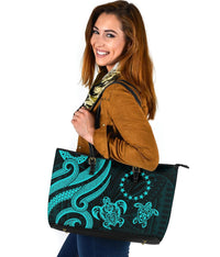 Cook Islands Leather Tote Bag - Turquoise Tentacle Turtle - Polynesian Pride