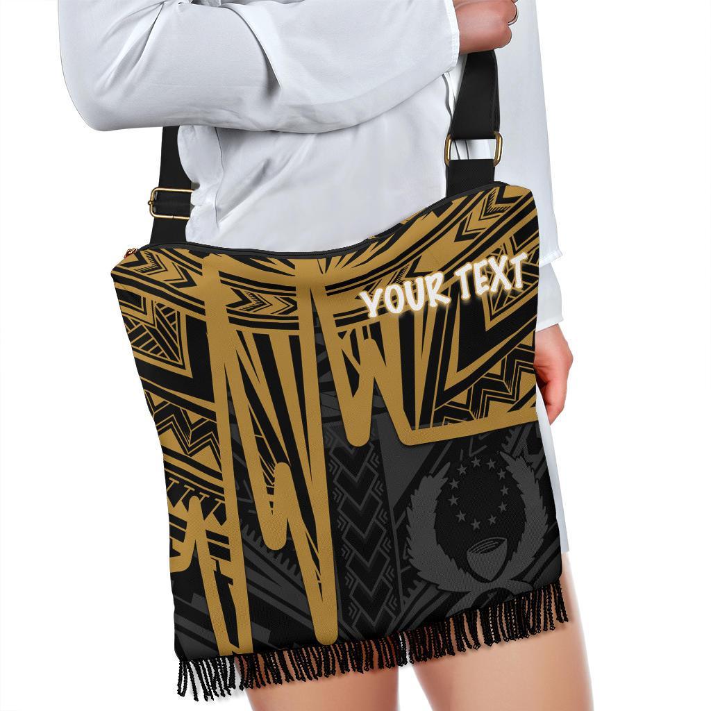 Pohnpei Personalised Boho Handbag - Pohnpei Seal In Heartbeat Patterns Style (Gold) One Style One Size Gold - Polynesian Pride