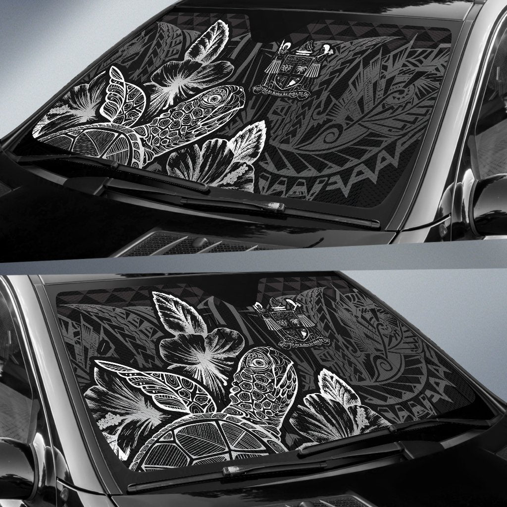 Fiji Auto Sun Shades Turtle Hibiscus Black - Polynesian Pride
