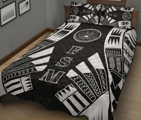 Federated States of Micronesia Quilt Bed Set - Federated States of Micronesia Seal Polynesian White Tattoo Style - Polynesian Pride