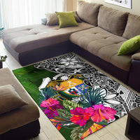 Nauru Area Rug White - Turtle Plumeria Banana Leaf Crest - Polynesian Pride