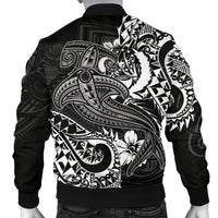 Pohnpei Men's Bomber Jacket - White Shark Polynesian Tattoo - Polynesian Pride