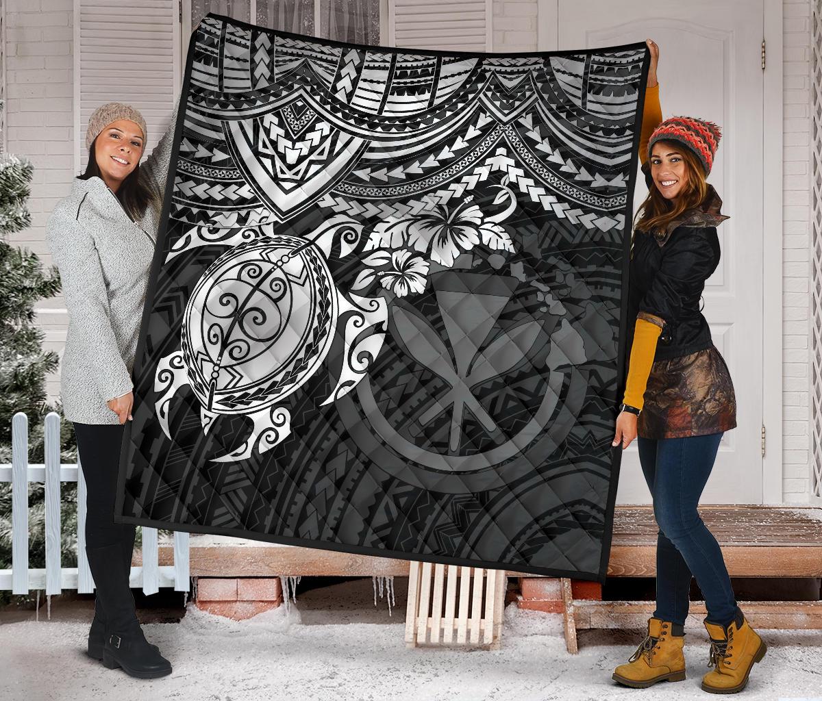 Hawaii Polynesian Premium Quilt - Kanaka Maoli & White Turtle Hibiscus - Polynesian Pride