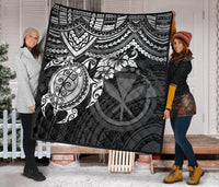 Hawaii Polynesian Premium Quilt - Kanaka Maoli & White Turtle Hibiscus - Polynesian Pride