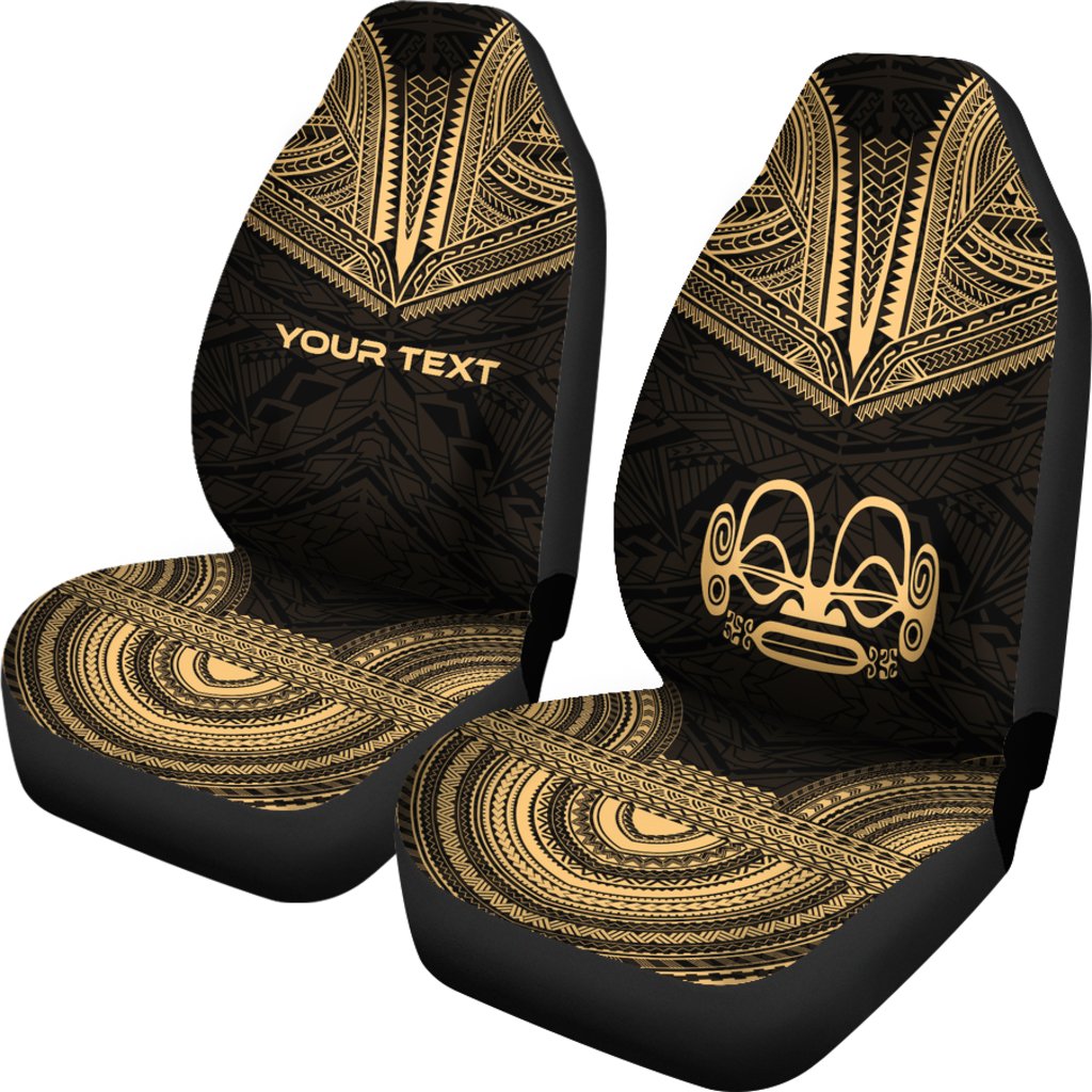 Marquesas Islands Custom Personalised Car Seat Cover - Tiki Face Polynesian Chief Tattoo Gold Version - Polynesian Pride