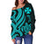 Wallis and Futuna Women's Off Shoulder Sweater - Turquoise Tentacle Turtle - Polynesian Pride