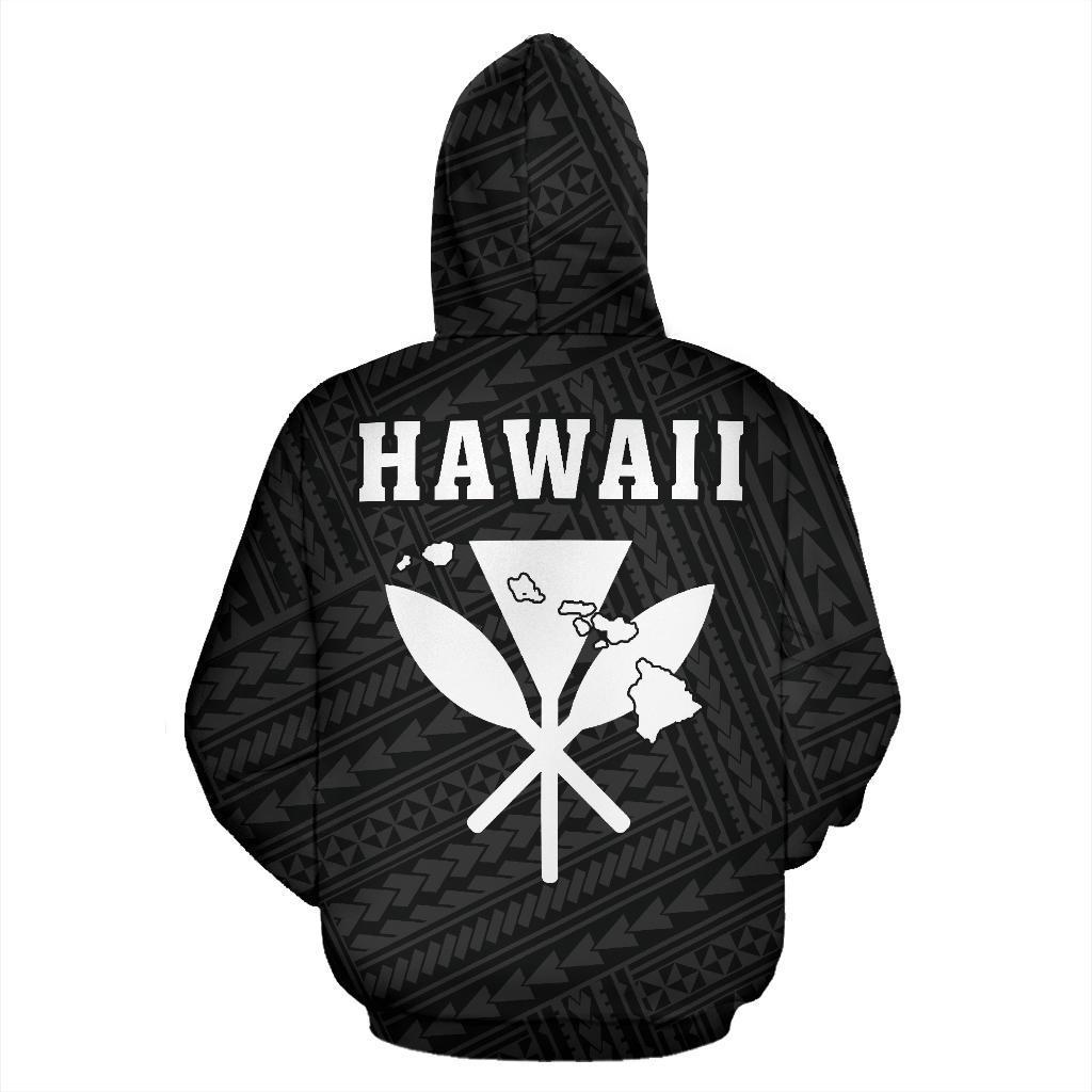 Polynesian Kakau Kanaka Maoli Map of Hawaii Zip Hoodie White - Polynesian Pride