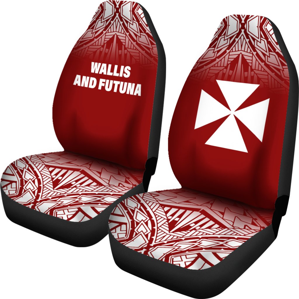 Wallis And Futuna Car Seat Covers - Wallis And Futuna Coat Of Arms Polynesian Tattoo Fog Red - Polynesian Pride