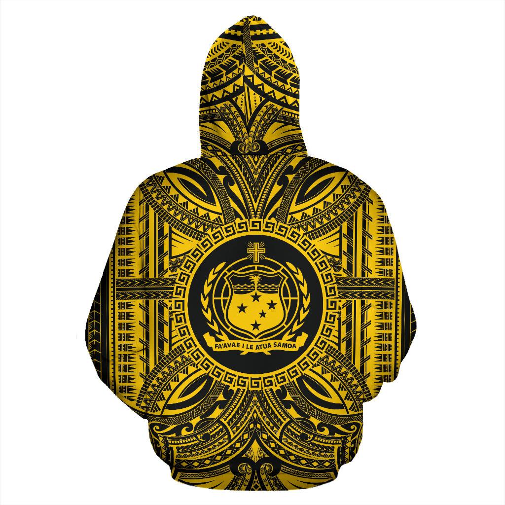Samoa ll Over Hoodie Samoa Coat of rms Polynesian Gold Black - Polynesian Pride