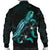 Tahiti Polynesian Men's Bomber Jacket - Turtle With Blooming Hibiscus Turquoise - Polynesian Pride
