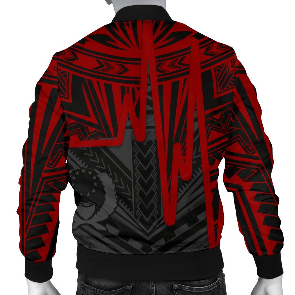 Pohnpei Personalised Men's Bomber Jacket - Pohnpei Seal In Heartbeat Patterns Style (Red) - Polynesian Pride
