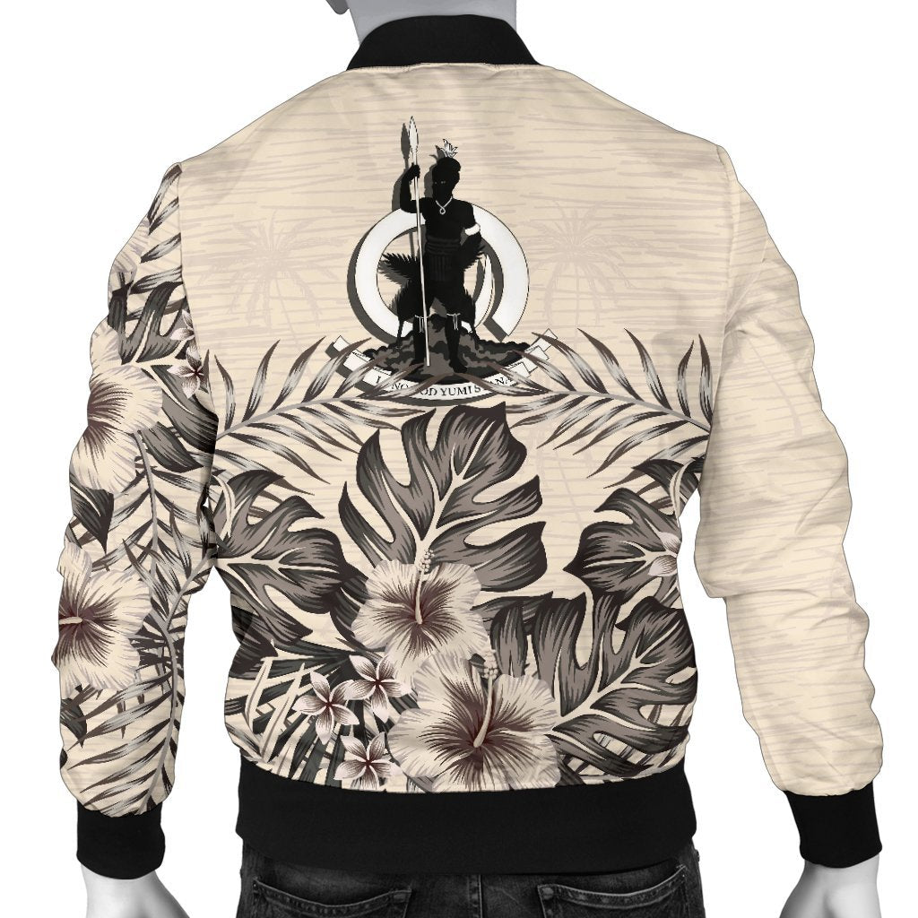 Vanuatu Men's Bomber Jacket - The Beige Hibiscus - Polynesian Pride