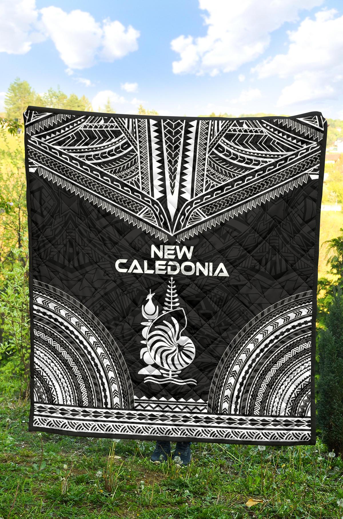 New Caledonia Premium Quilt - New Caledonia Coat Of Arms Polynesian Chief Black Version - Polynesian Pride
