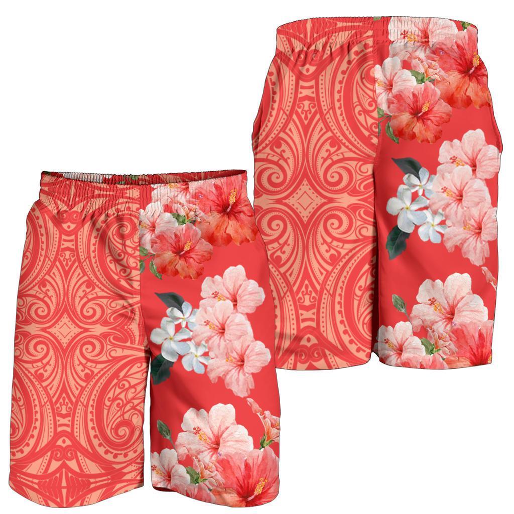 Hawaii Hibiscus Flower Polynesian Men's Shorts - Curtis Style - Orange Orange - Polynesian Pride