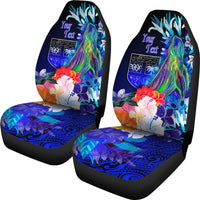 Fiji Custom Personalised Car Seat Covers - Humpback Whale with Tropical Flowers (Blue) - Polynesian Pride