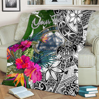 Palau Custom Personalised Premium Blanket White - Turtle Plumeria Banana Leaf Crest - Polynesian Pride