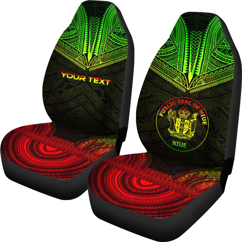 Niue Custom Personalised Car Seat Cover - Niue Seal Polynesian Chief Tattoo Reggae Version - Polynesian Pride