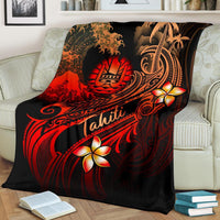 Tahiti Polynesian Premium Blanket - Plumeria Flowers And Waves - Polynesian Pride