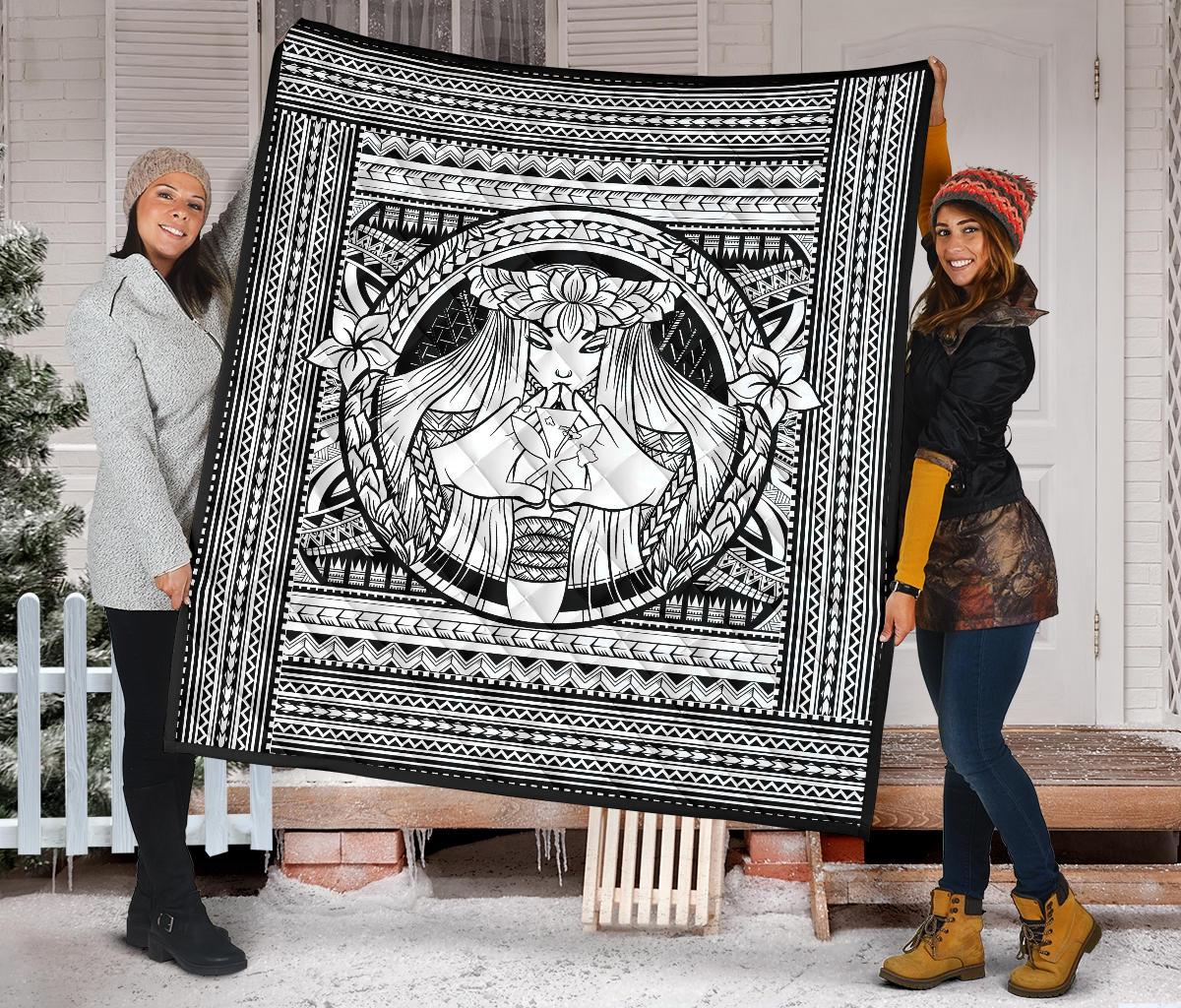 Hawaii Polynesian Pele Kanaka Premium Quilt White - Polynesian Pride