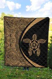 Hawaiian Hibiscus Turtle Polynesian Black Premium Quilt - Circle Style - Polynesian Pride