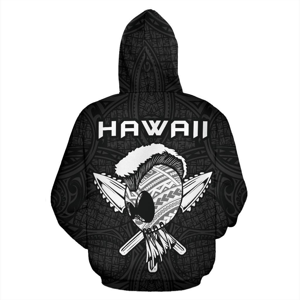 Polynesian Kakau Helmet Weapon White Kanaka Warrior Hoodie - Polynesian Pride