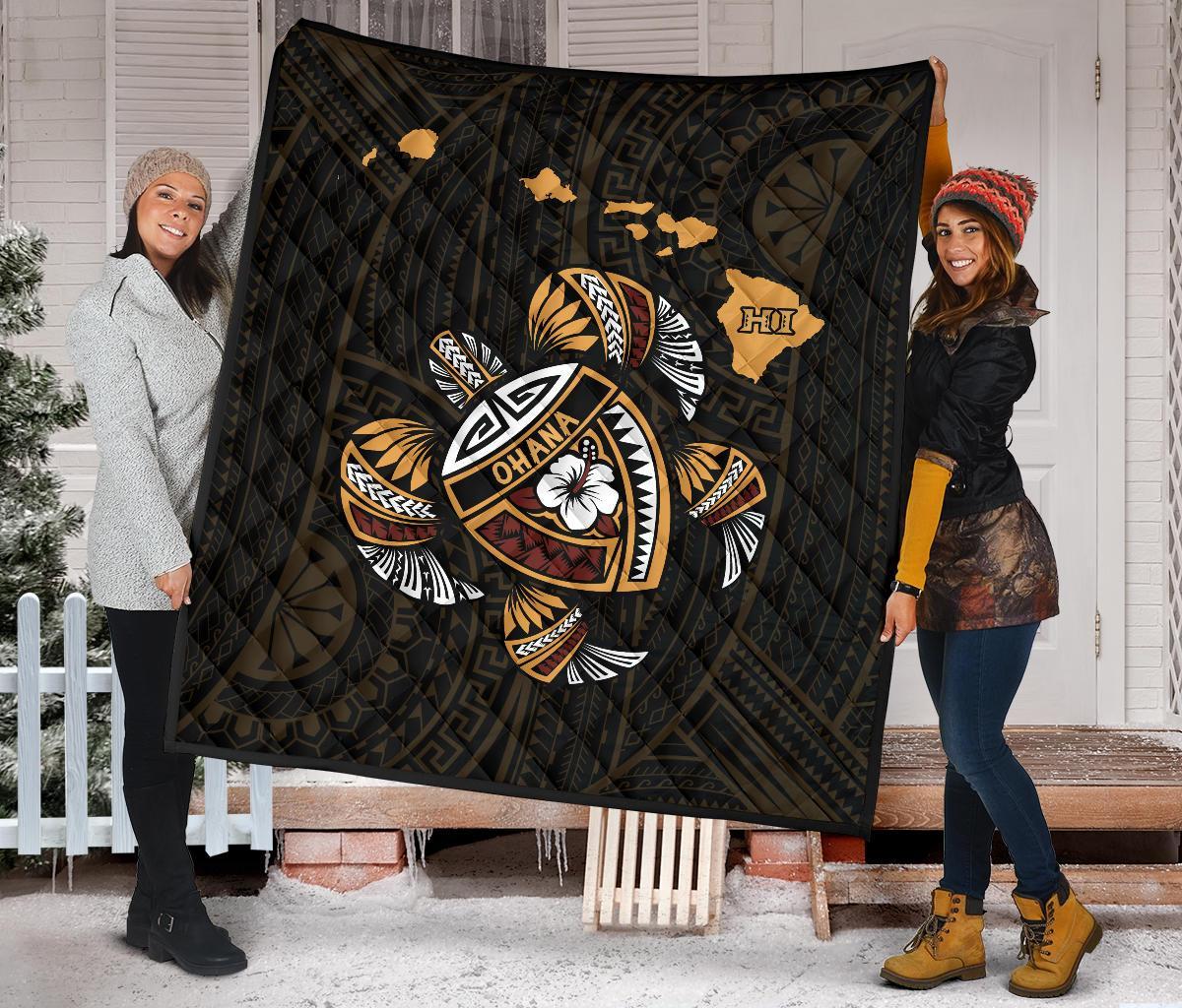 Hawaii Kakau Polynesian Turtle Map Premium Quilt - Polynesian Pride