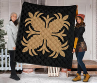 Hawaiian Premium Quilt Royal Pattern - Black And Gold - A2 Style - AH J2 - Polynesian Pride
