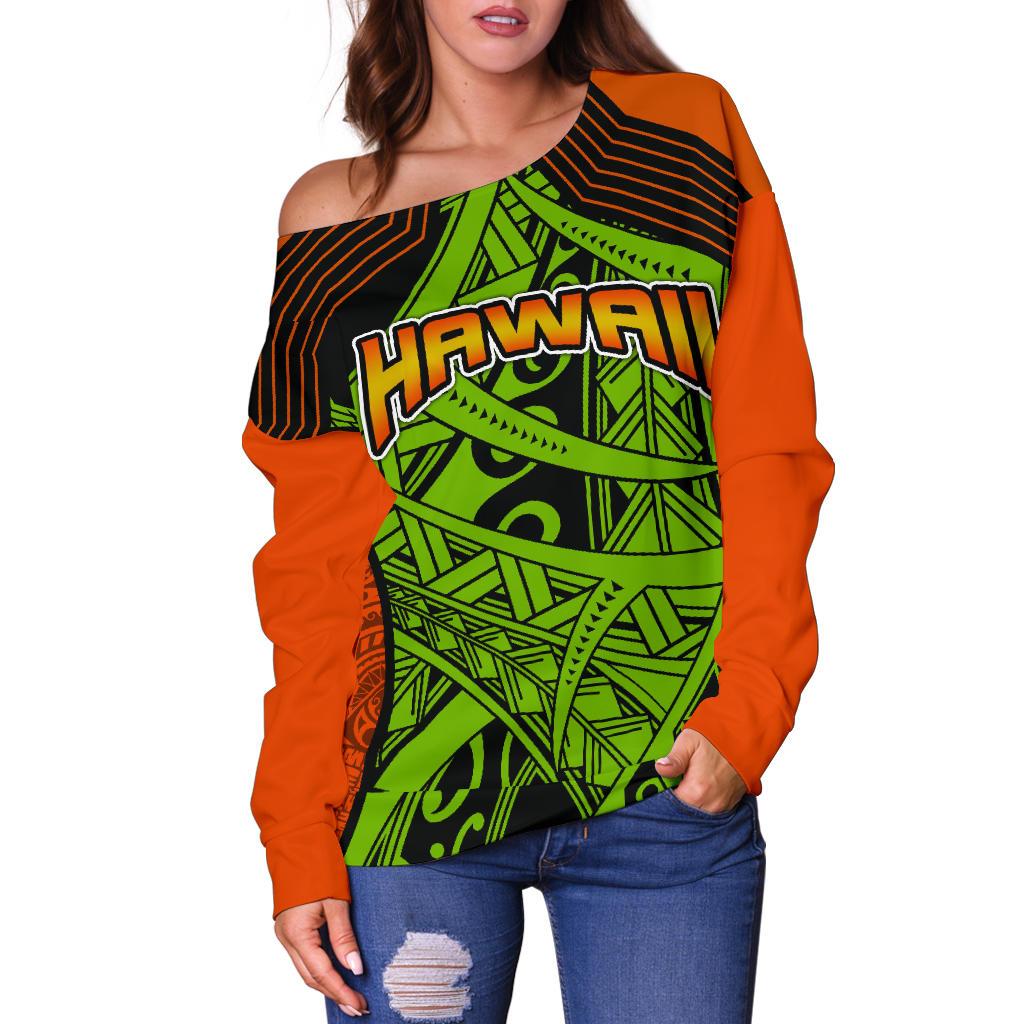 Polynesian Hawaii Women's Off Shoulder Sweater - Tribal Wave - Polynesian Pride