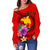 Papua New Guinea Polynesian Women's Off Shoulder Sweater - Floral With Seal Red - Polynesian Pride