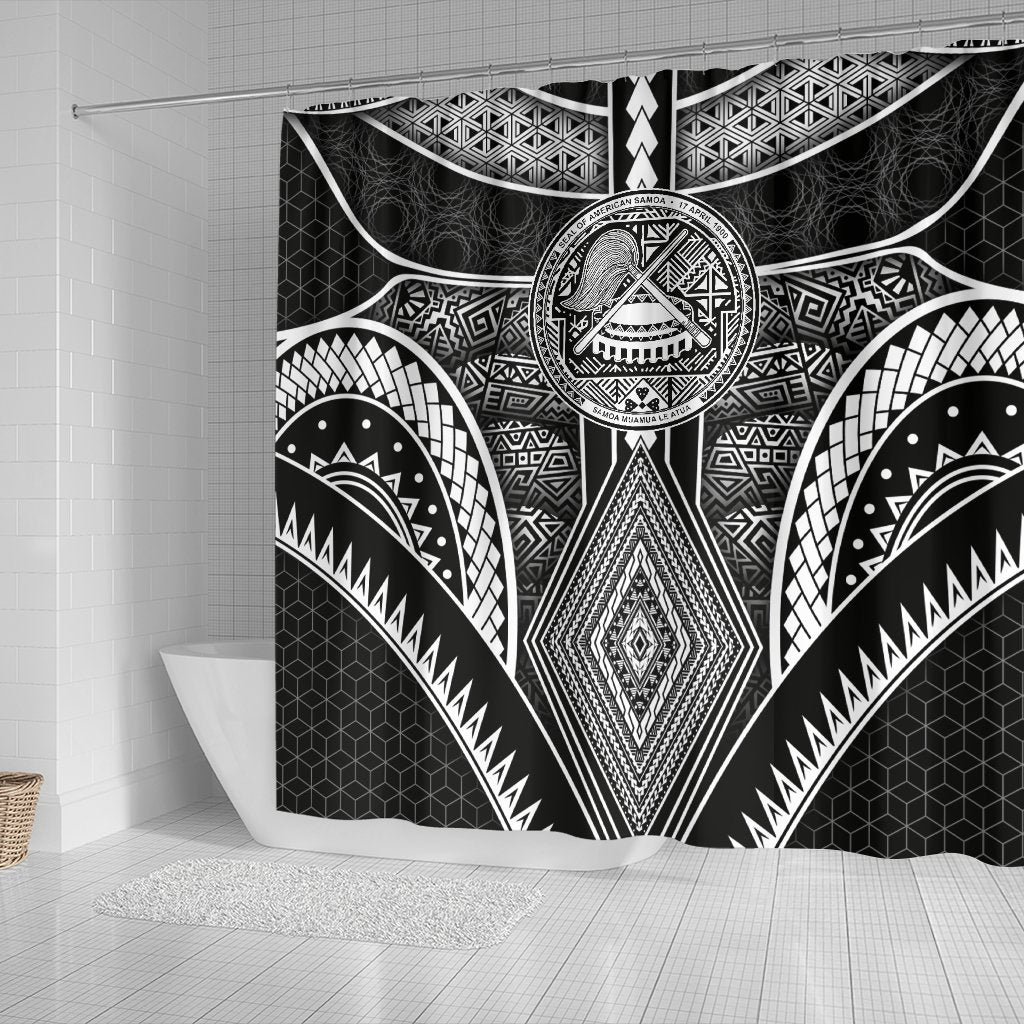 Polynesian Shower Curtains - American Samoa Coat Of Arm With Poly Patterns - Polynesian Pride