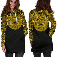 American Samoa Women Hoodie Dress - American Samoa Coat Of Arms Polynesian Gold Black - Polynesian Pride
