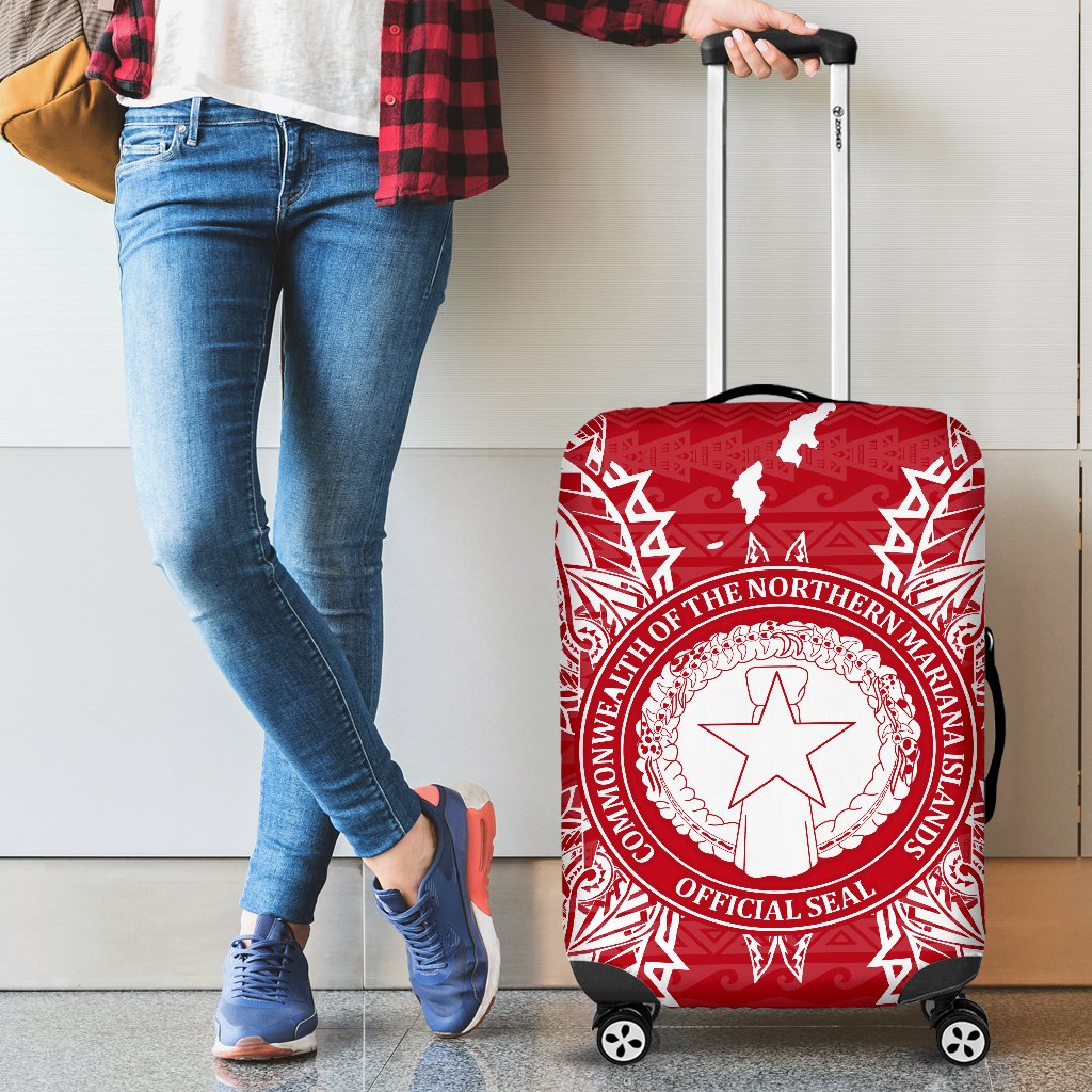 Northern Mariana Islands Polynesian Luggage Covers Map Red White - Polynesian Pride