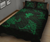 Hawaii Map Kanaka Polynesian Quilt Bed Set Circle Underwater Green - Polynesian Pride