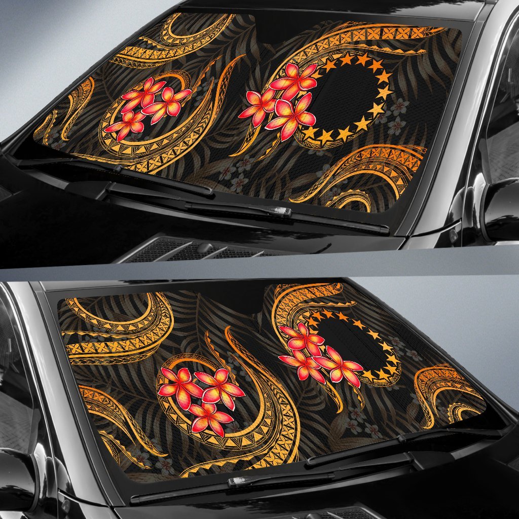 Cook Islands Auto Sun Shades - Gold Plumeria - Polynesian Pride