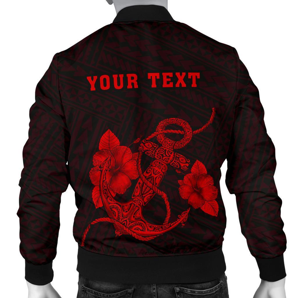 Hawaii Kakau Polynesian Anchor Personalized Men's Bomber Jacket - Red - Polynesian Pride