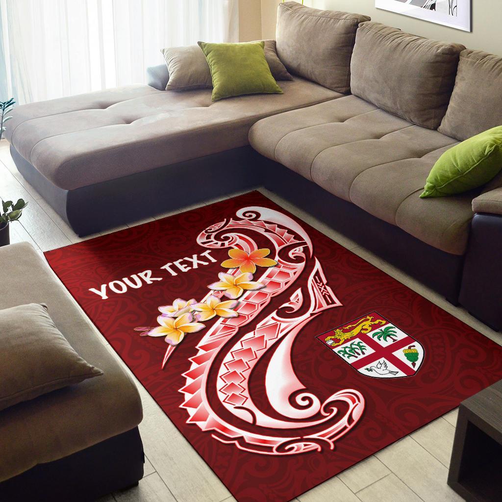 Fiji Custom Personalised Area Rug - Fiji Seal Polynesian Patterns Plumeria (Red) - Polynesian Pride