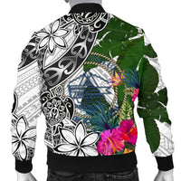 Palau Men's Bomber Jacket White - Turtle Plumeria Banana Leaf Crest - Polynesian Pride