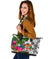 Fiji Large Leather Tote Bag White - Turtle Plumeria Banana Leaf Crest - Polynesian Pride
