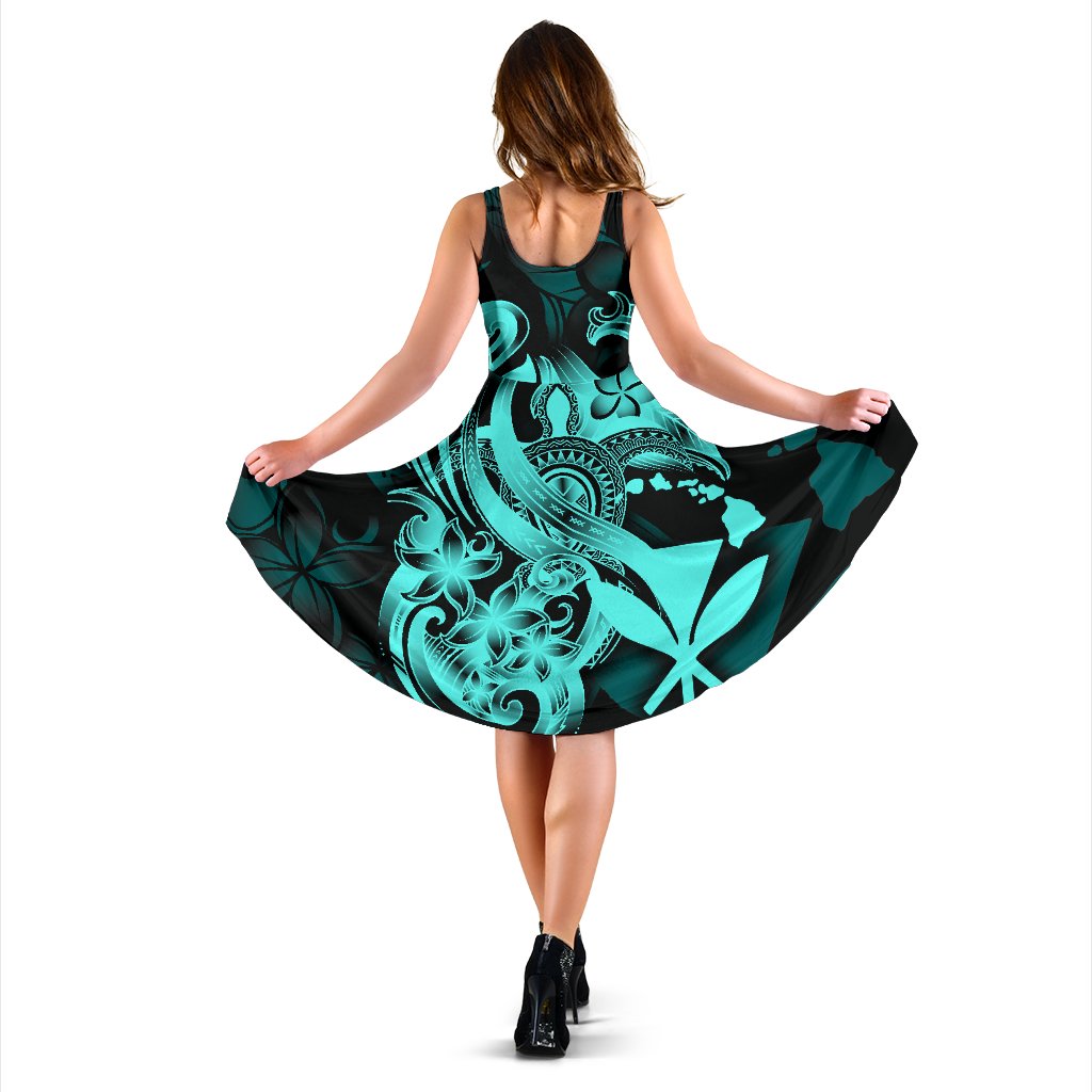Polynesian Hawaii Midi Dress - Kanaka Maoli Blue Turtle - Polynesian Pride