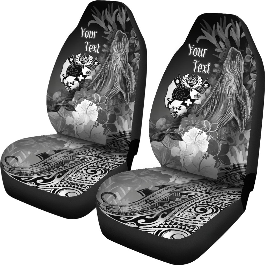 Tonga Custom Personalised Car Seat Covers - Humpback Whale with Tropical Flowers (White) - Polynesian Pride