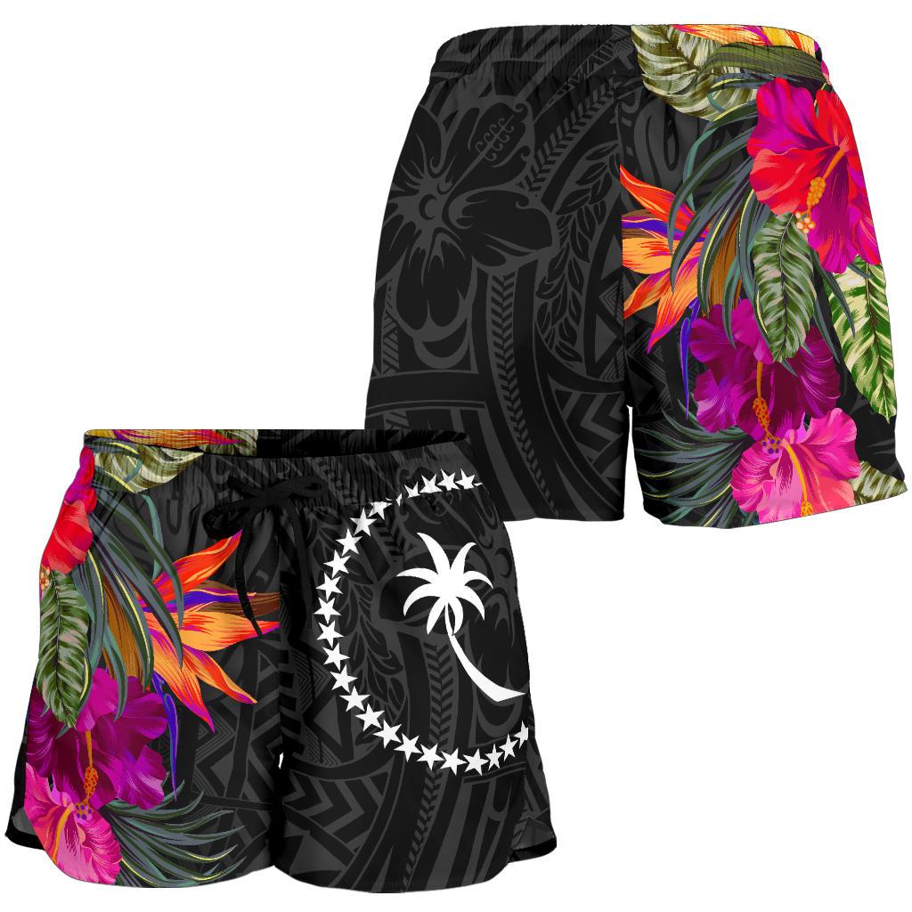 Chuuk All Over Print Women's Shorts - Polynesian Hibiscus Pattern Women Black - Polynesian Pride
