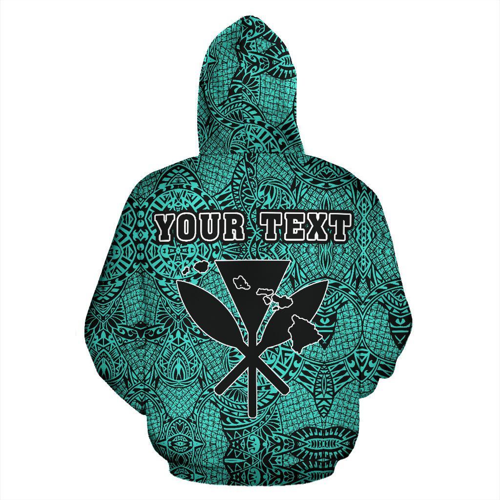 Polynesian Royal Coat of Arms Kanaka Map Hawaii Custom Hoodie Turquoise - Polynesian Pride