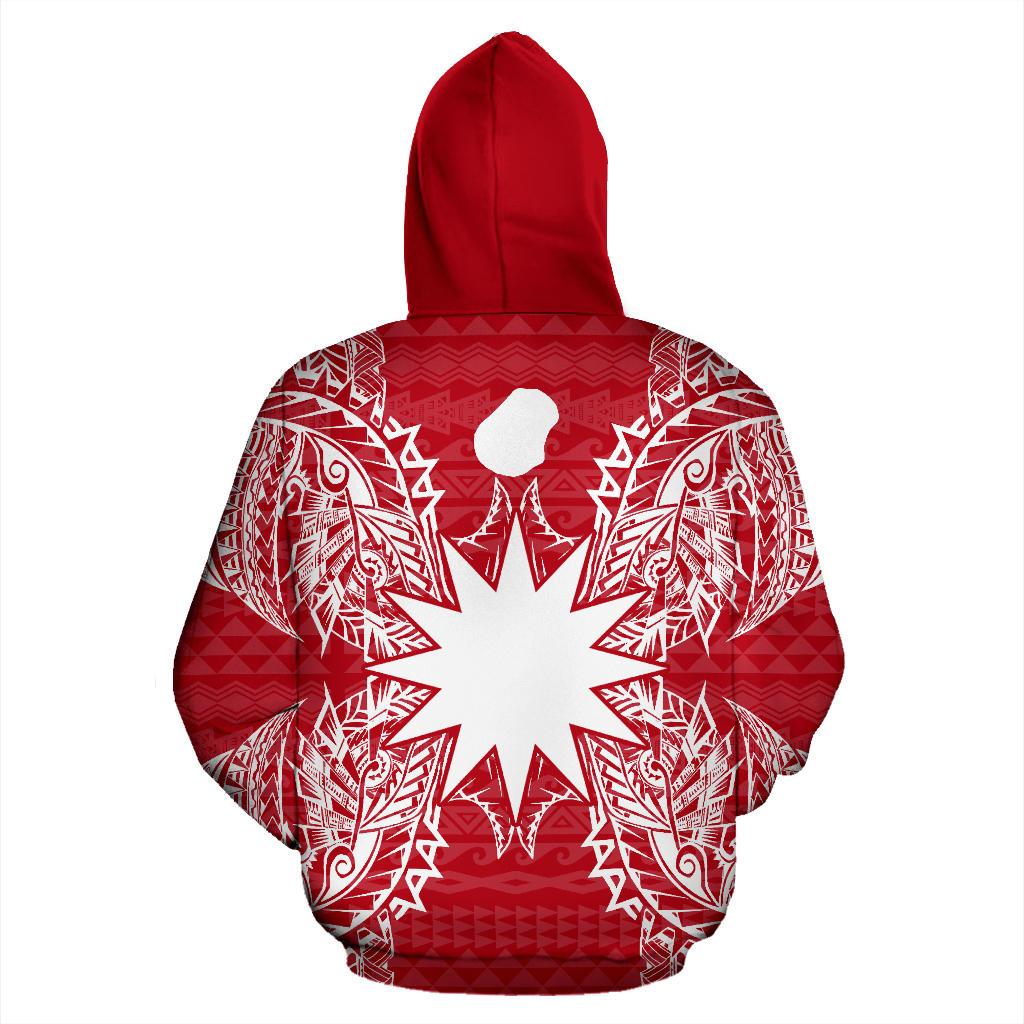 Nauru Polynesian ll Over Hoodie Map Red White - Polynesian Pride