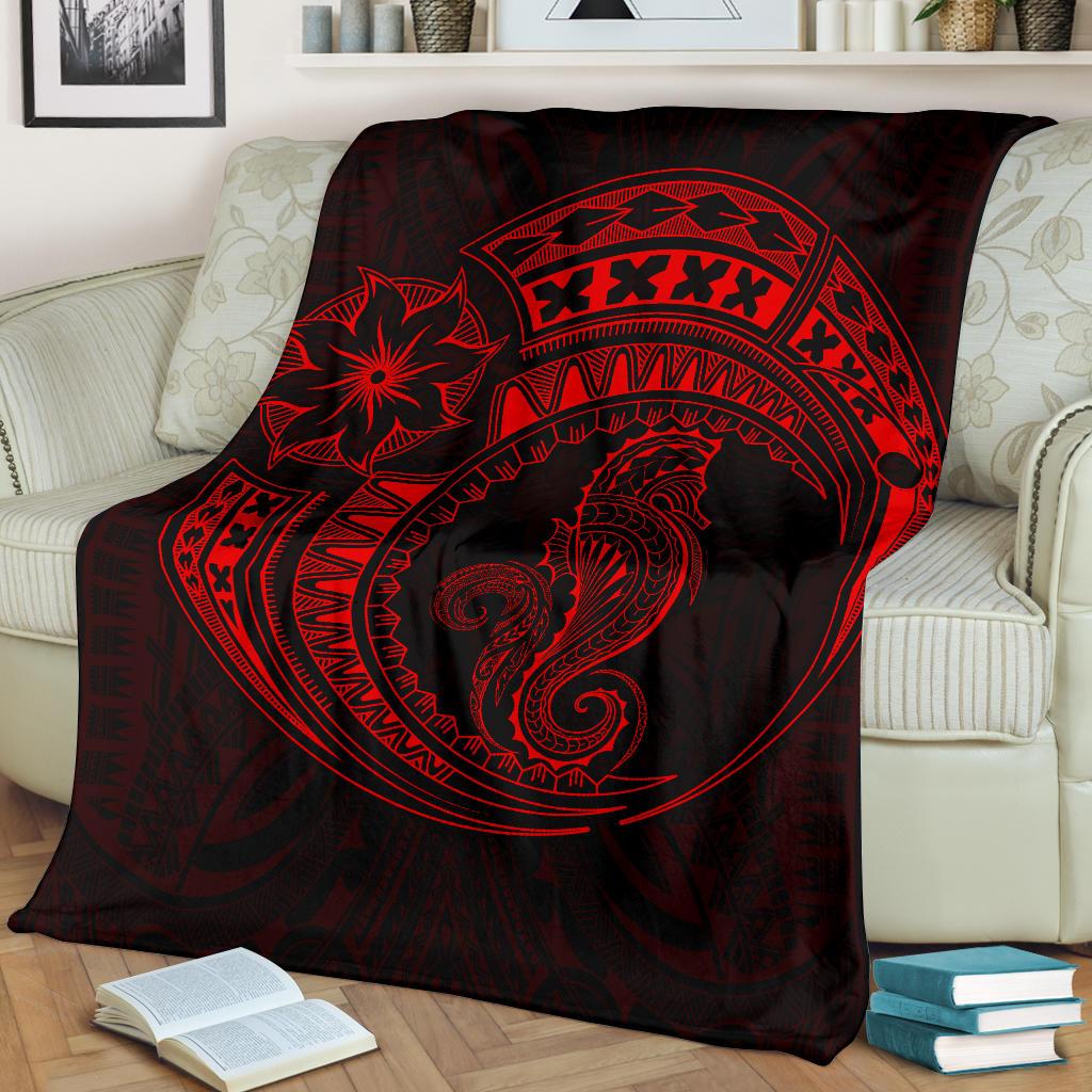 Seahorse Polynesian Blanket - Polynesian Tattoo Red - Polynesian Pride