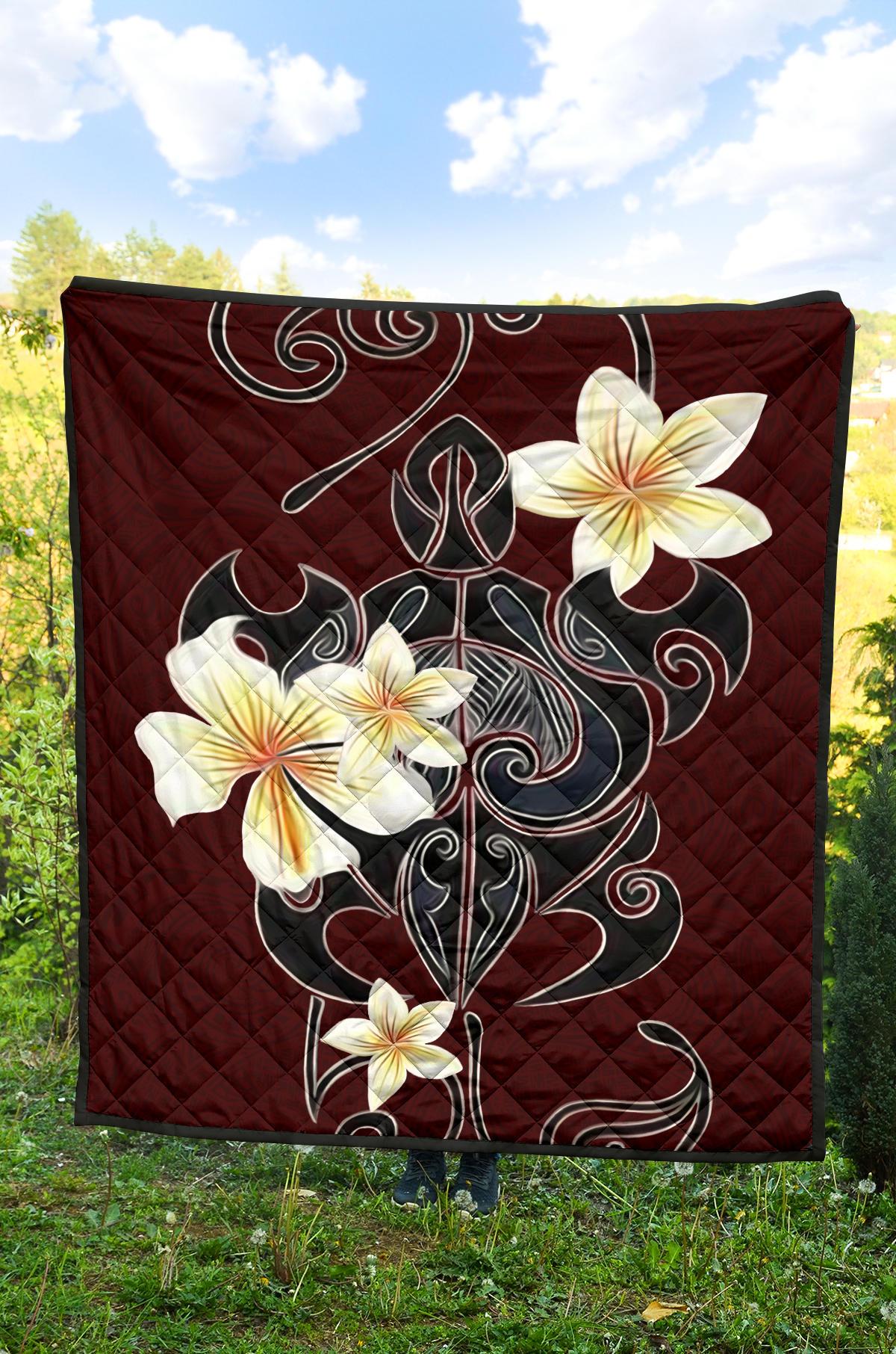 Turtle Poly Tribal Plumeria Red Premium Quilt - Polynesian Pride