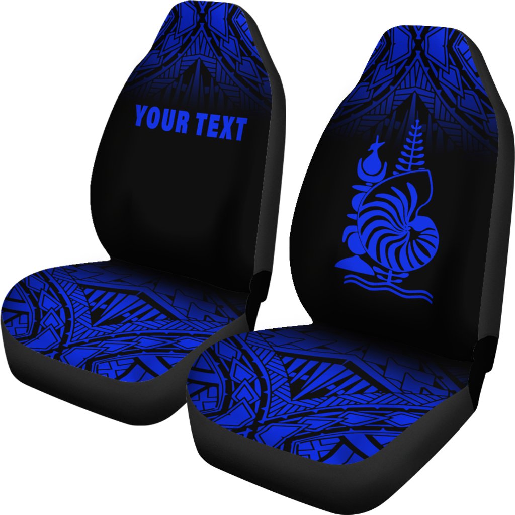 New Caledonia Custom Personalised Car Seat Covers - New Caledonia Coat Of Arms Polynesian Tattoo Fog Blue - Polynesian Pride
