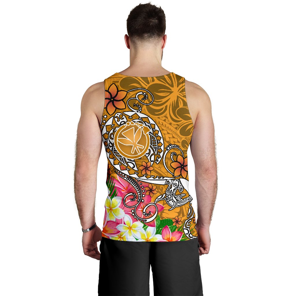 Hawaii Men's Tank Top - Turtle Plumeria Polynesian Tattoo Gold Color - Polynesian Pride
