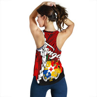 Tonga Polynesian Custom Personalised Women's Racerback Tank - Tribal Wave Tattoo Flag - Polynesian Pride