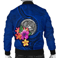 American Samoa Polynesian Custom Personalised Men's Bomber Jacket - Floral With Seal Blue - Polynesian Pride
