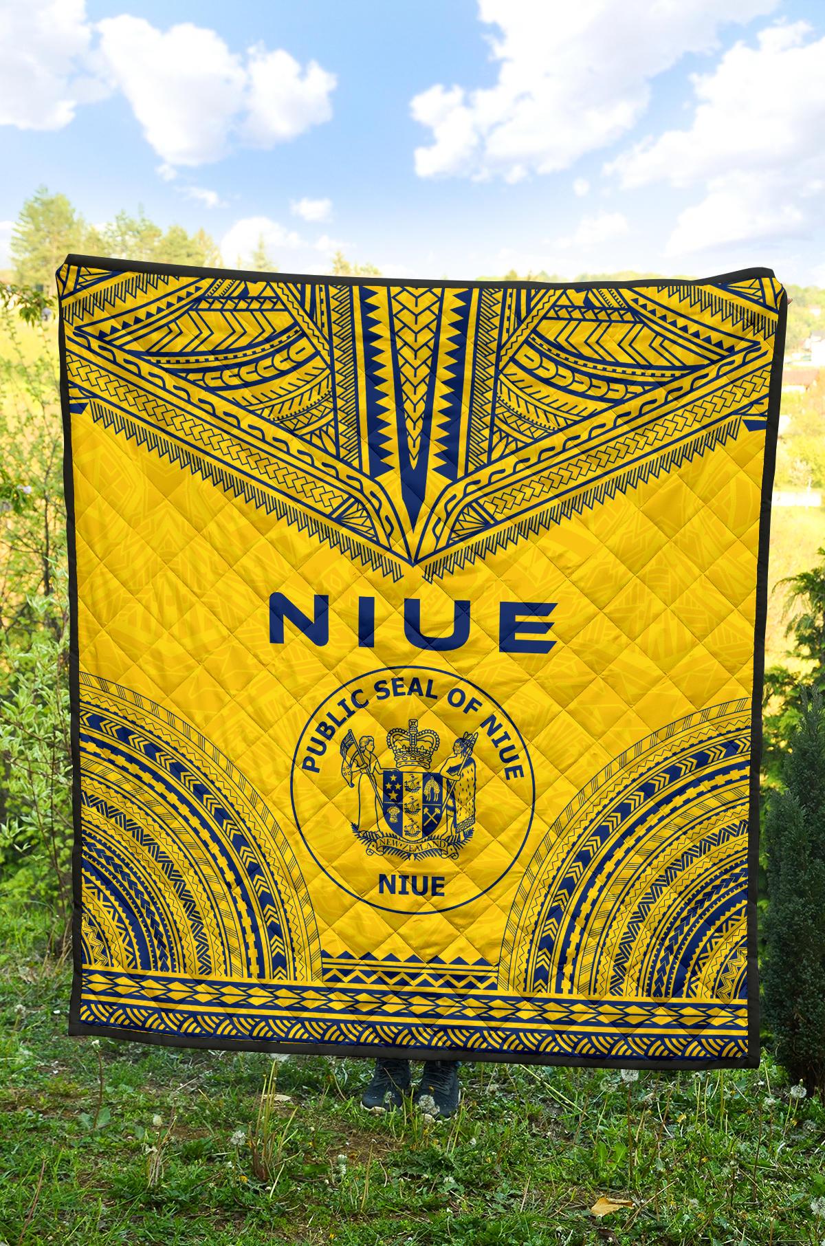 Niue Premium Quilt - Niue Seal Polynesian Chief Yellow Version - Polynesian Pride